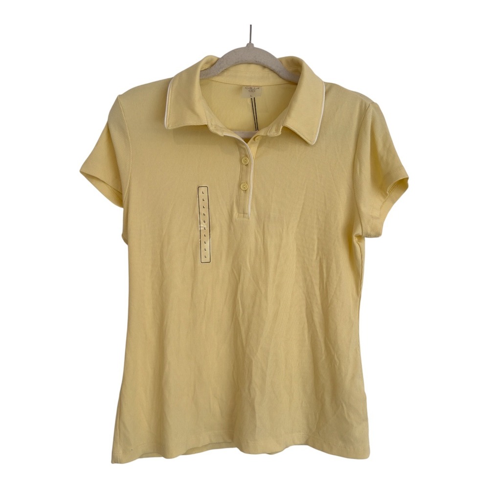 Calia Womens Rib Short Sleeve Polo Shirt Panna Cotta Yellow Large WCG11060F NWT
